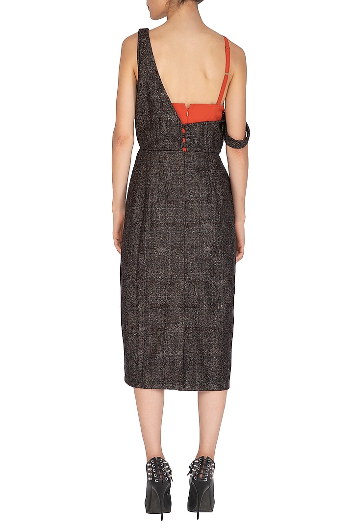 Brown Woolen Summer Dress With Burnt Orange Attached Corset by Three Piece Company at Pernia's Pop Up Shop