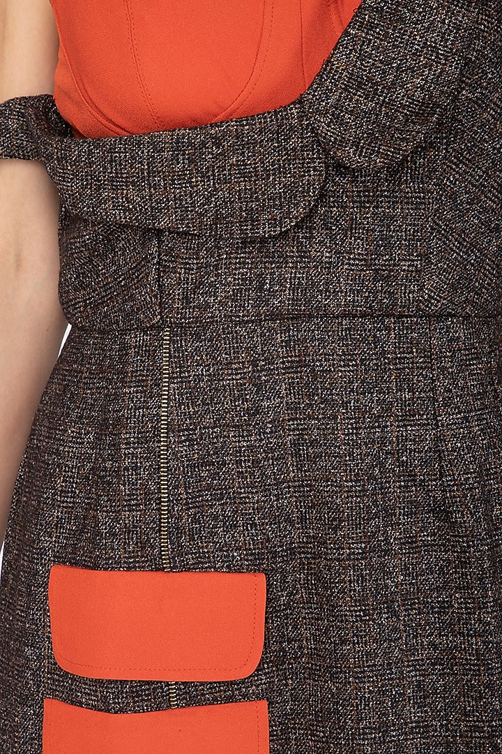 Brown Woolen Summer Dress With Burnt Orange Attached Corset by Three Piece Company at Pernia's Pop Up Shop