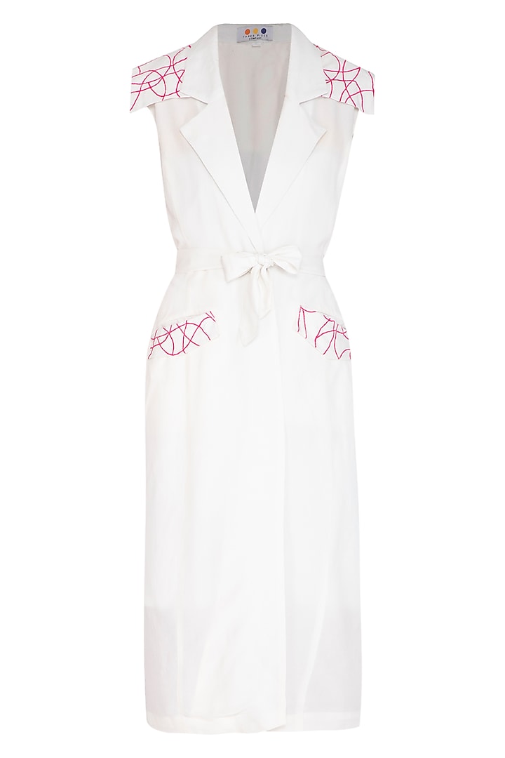 White Embroidered Trench Coat by Three Piece Company