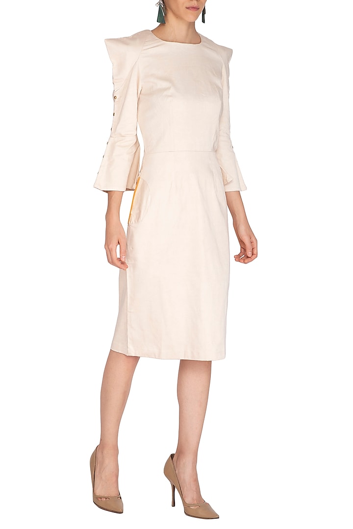 Ecru Summer Dress With Sharp Shoulders by Three Piece Company at Pernia's Pop Up Shop