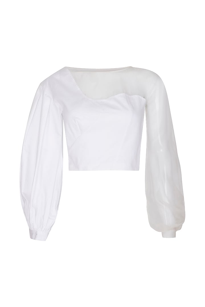 White Top With Voluminous Sleeve Design by Three Piece Company at ...