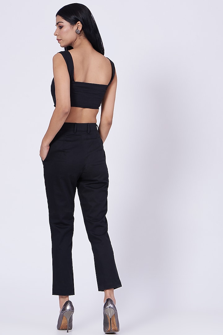 Black Cotton Satin Lycra Pants by Three Piece Company at Pernia's Pop Up Shop