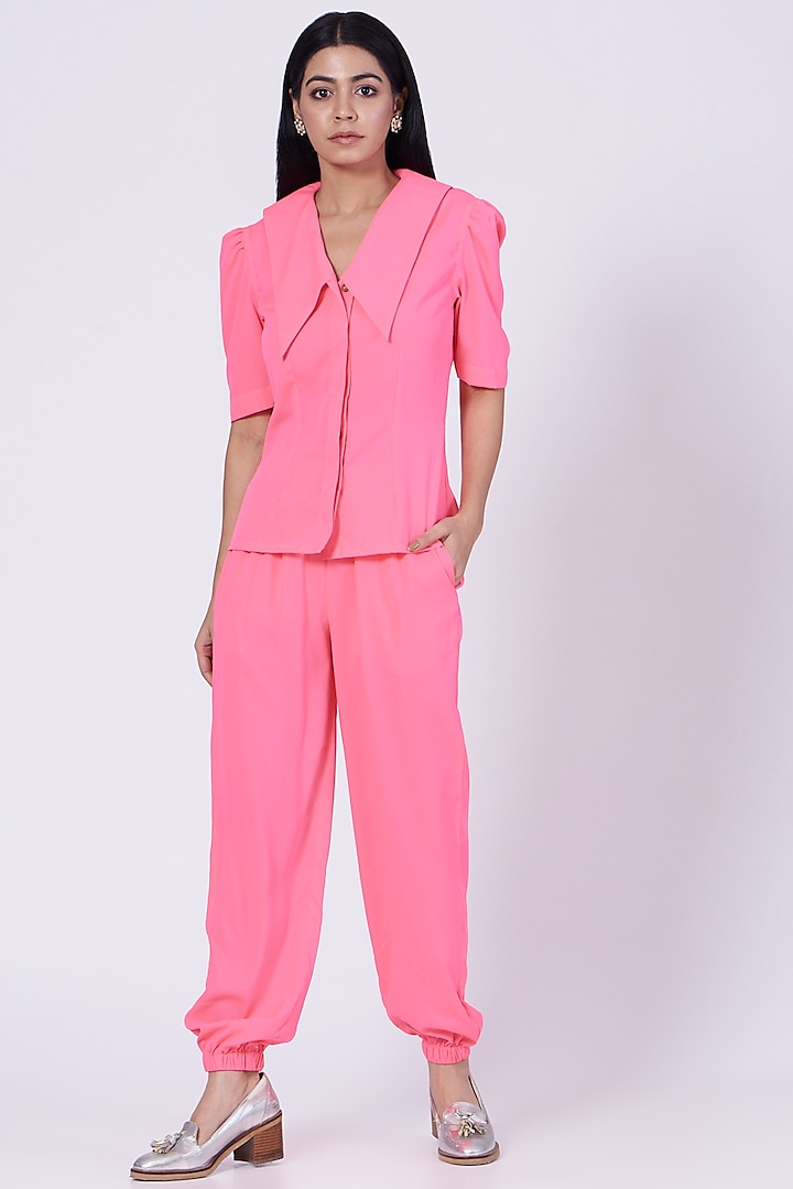Pink Poly Crepe Shirt by Three Piece Company