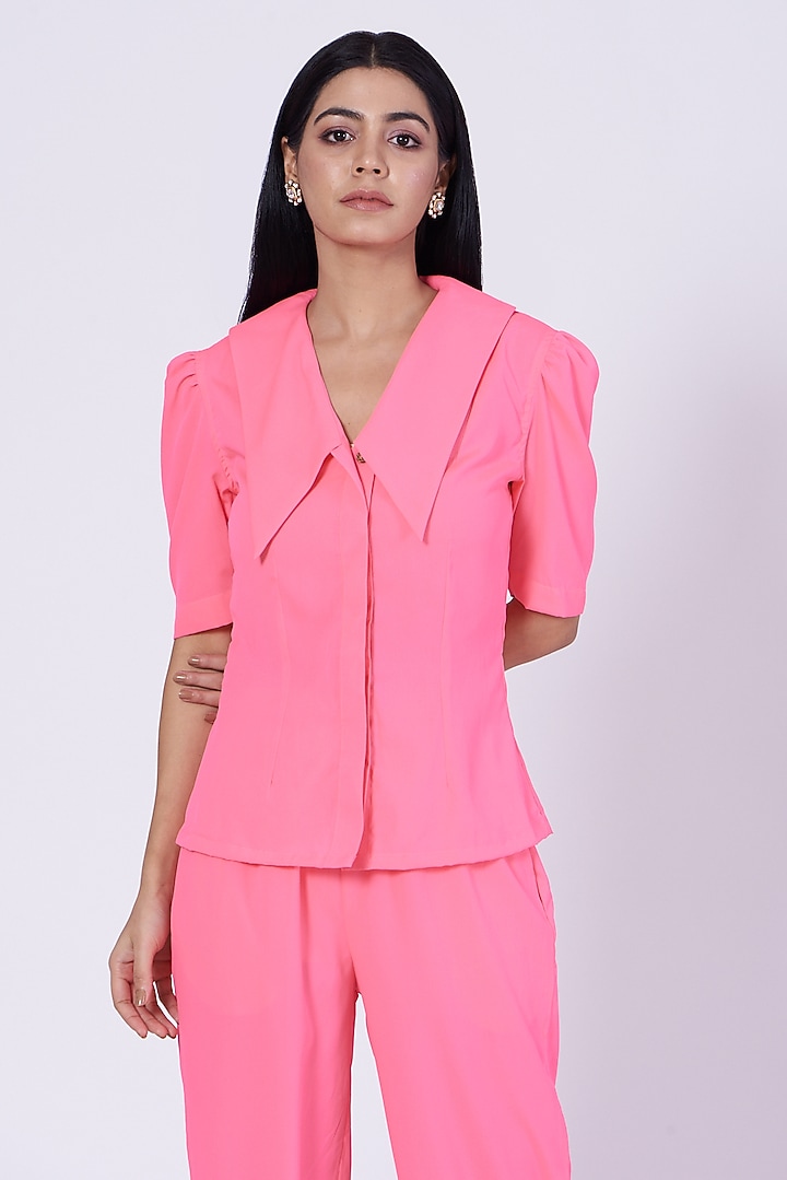 Pink Poly Crepe Shirt by Three Piece Company at Pernia's Pop Up Shop