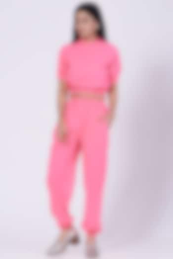 Pink Poly Crepe Lounge Crop Top by Three Piece Company