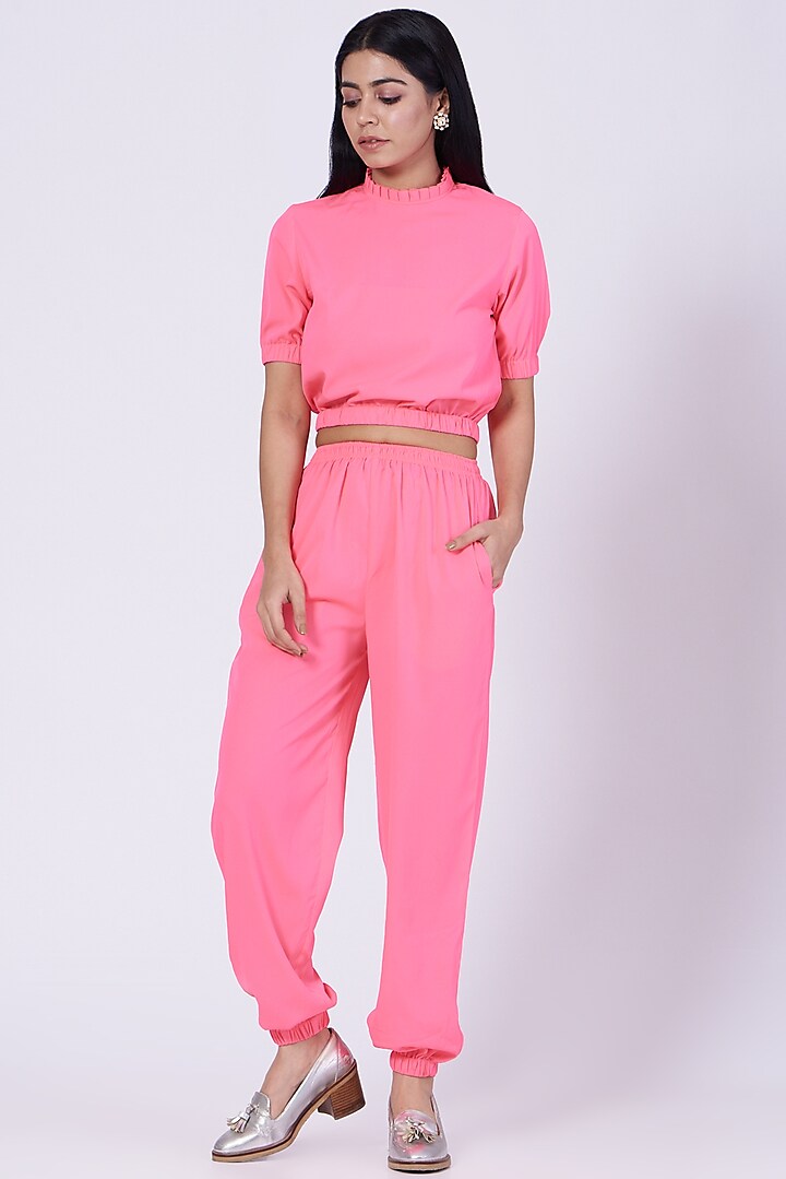 Pink Poly Crepe Lounge Crop Top by Three Piece Company