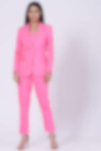 Pink Cotton Twill Lycra Blazer by Three Piece Company