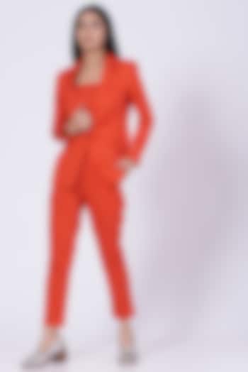 Orange Cotton Satin Lycra Blazer by Three Piece Company at Pernia's Pop Up Shop