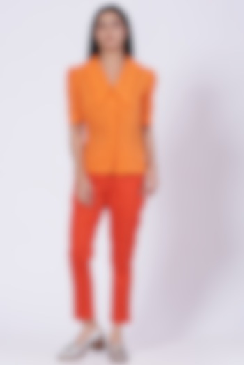 Orange Poly Crepe Shirt by Three Piece Company