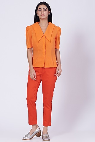 Orange Poly Crepe Shirt by Three Piece Company