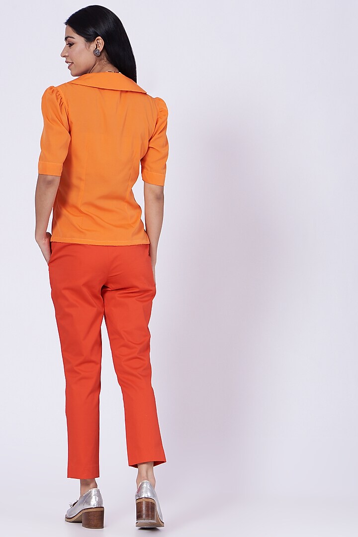 Orange Poly Crepe Shirt by Three Piece Company at Pernia's Pop Up Shop