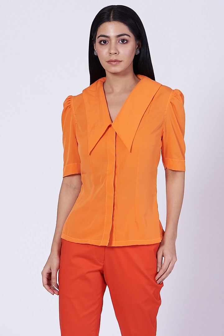 Orange Poly Crepe Shirt by Three Piece Company at Pernia's Pop Up Shop