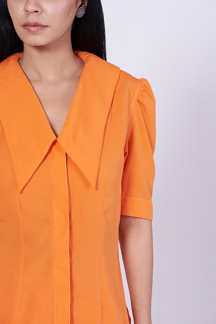Orange Poly Crepe Shirt by Three Piece Company at Pernia's Pop Up Shop