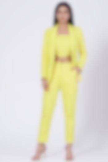 Yellow Cotton Twill Lycra Blazer by Three Piece Company
