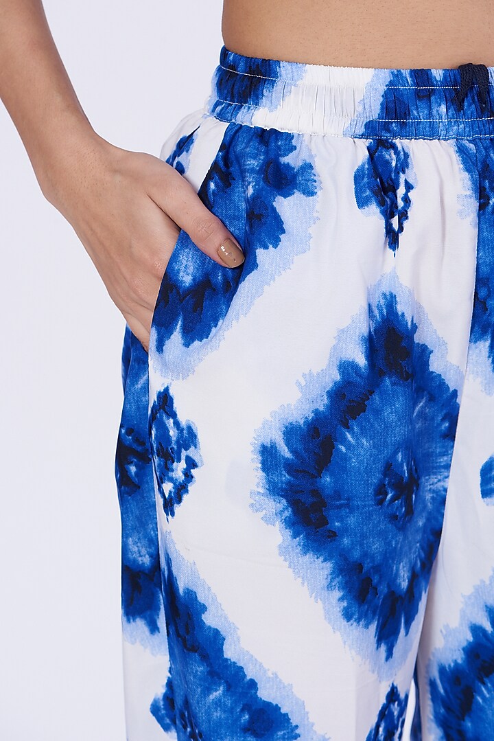 White & Blue Tie-Dye Lounge Pants by Three Piece Company at Pernia's Pop Up Shop