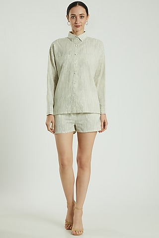 Grey Cotton Linen Shirt by Three Piece Company
