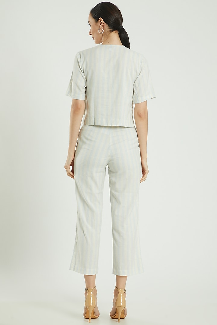Blue Linen Striped Pants by Three Piece Company at Pernia's Pop Up Shop