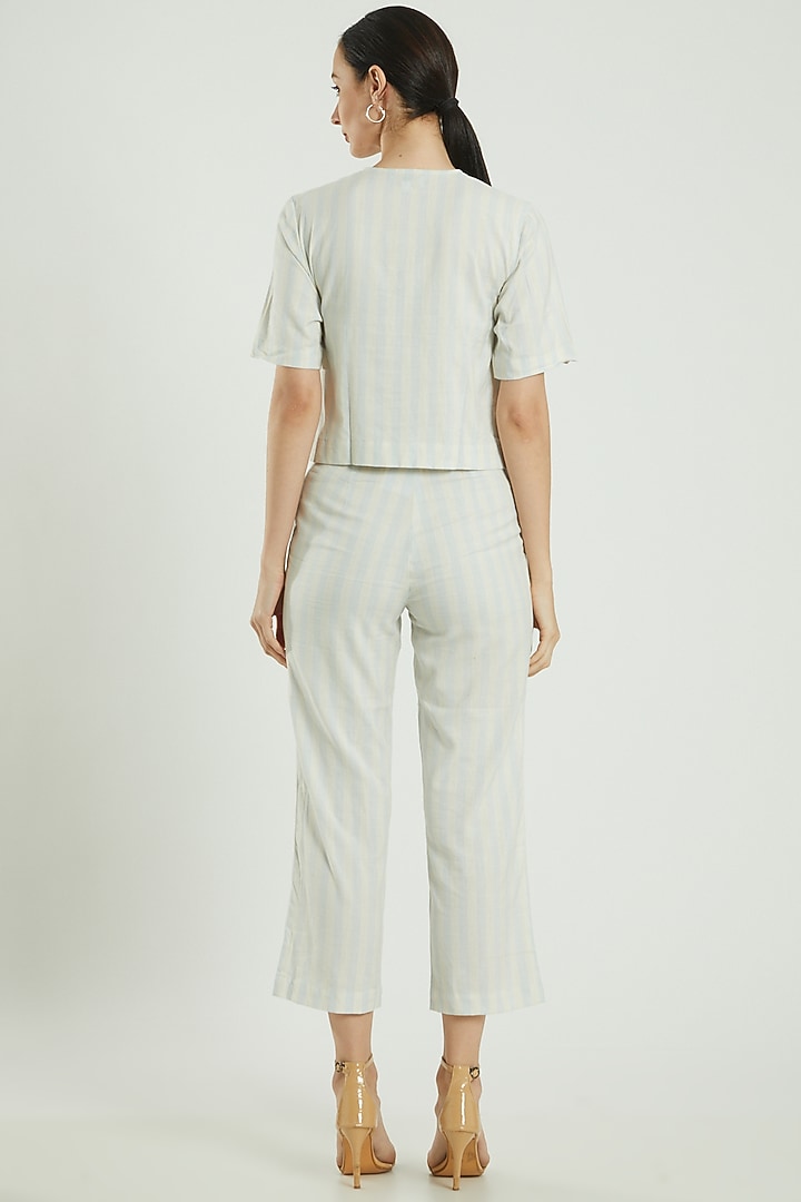 Blue Cotton Linen Striped Top by Three Piece Company at Pernia's Pop Up Shop