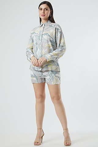 Grey Floral Printed Shorts by Three Piece Company