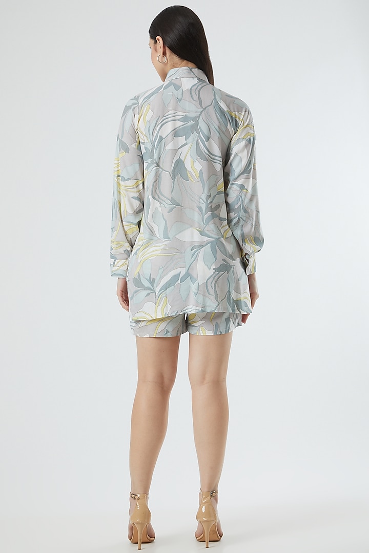 Grey Floral Printed Shorts by Three Piece Company at Pernia's Pop Up Shop