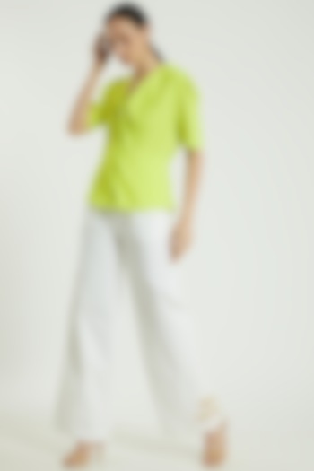 Neon Green Poly Crepe Shirt by Three Piece Company at Pernia's Pop Up Shop