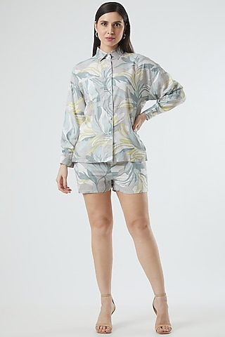 Grey Floral Printed Shirt by Three Piece Company