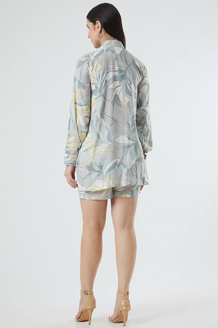 Grey Floral Printed Shirt by Three Piece Company at Pernia's Pop Up Shop