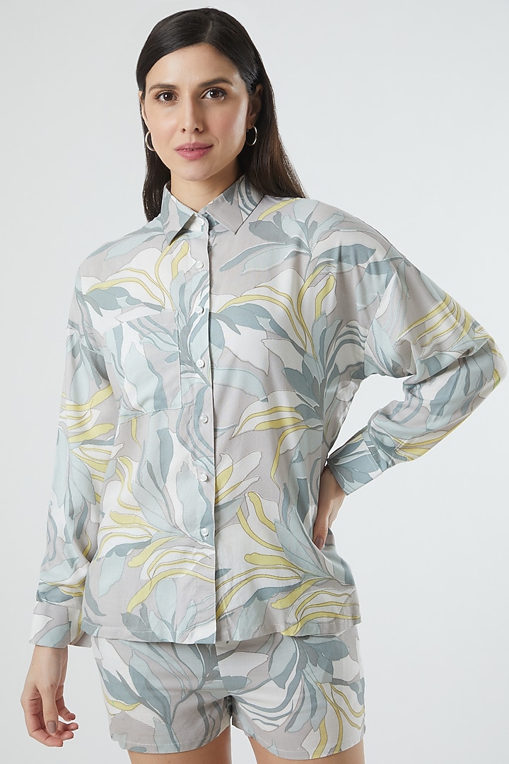 Grey Floral Printed Shirt by Three Piece Company at Pernia's Pop Up Shop