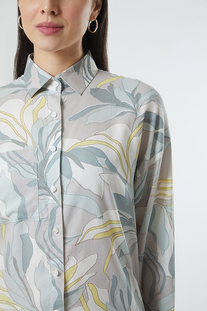 Grey Floral Printed Shirt by Three Piece Company at Pernia's Pop Up Shop
