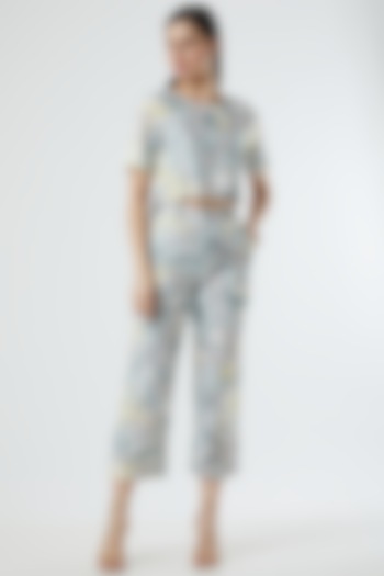 Grey Floral Printed Pants by Three Piece Company