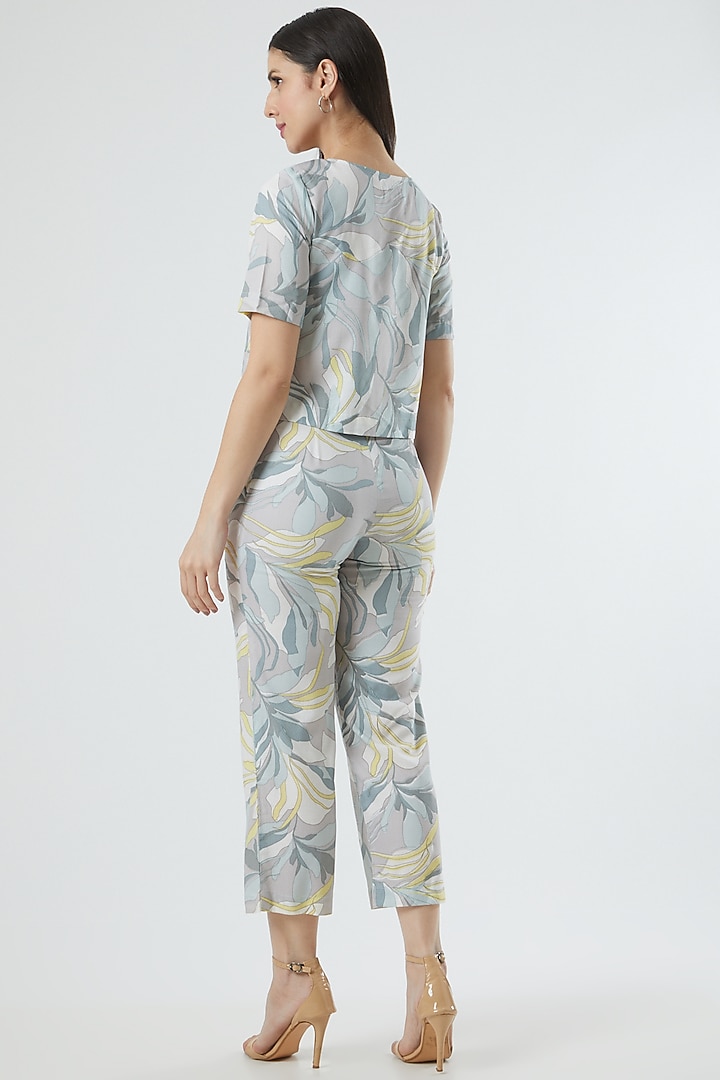 Grey Floral Printed Pants by Three Piece Company at Pernia's Pop Up Shop