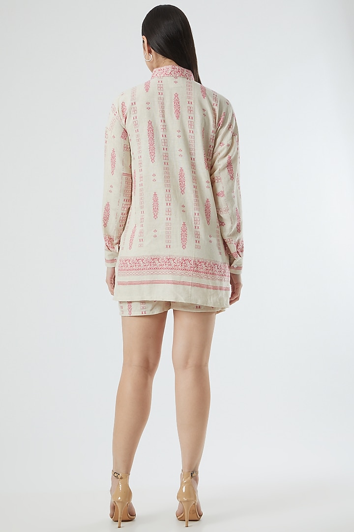 Beige Block Printed Top by Three Piece Company at Pernia's Pop Up Shop