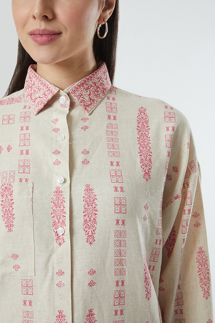 Beige Block Printed Top by Three Piece Company at Pernia's Pop Up Shop