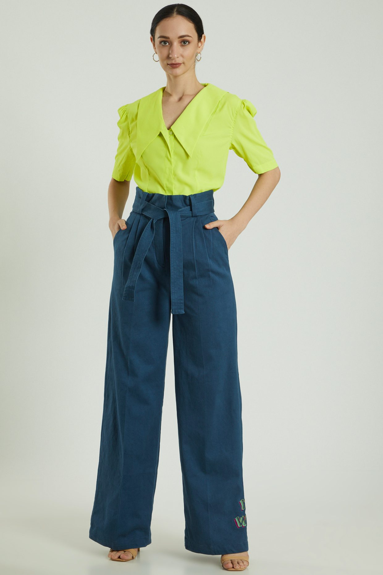 Midnight Blue Embroidered Pants by Three Piece Company