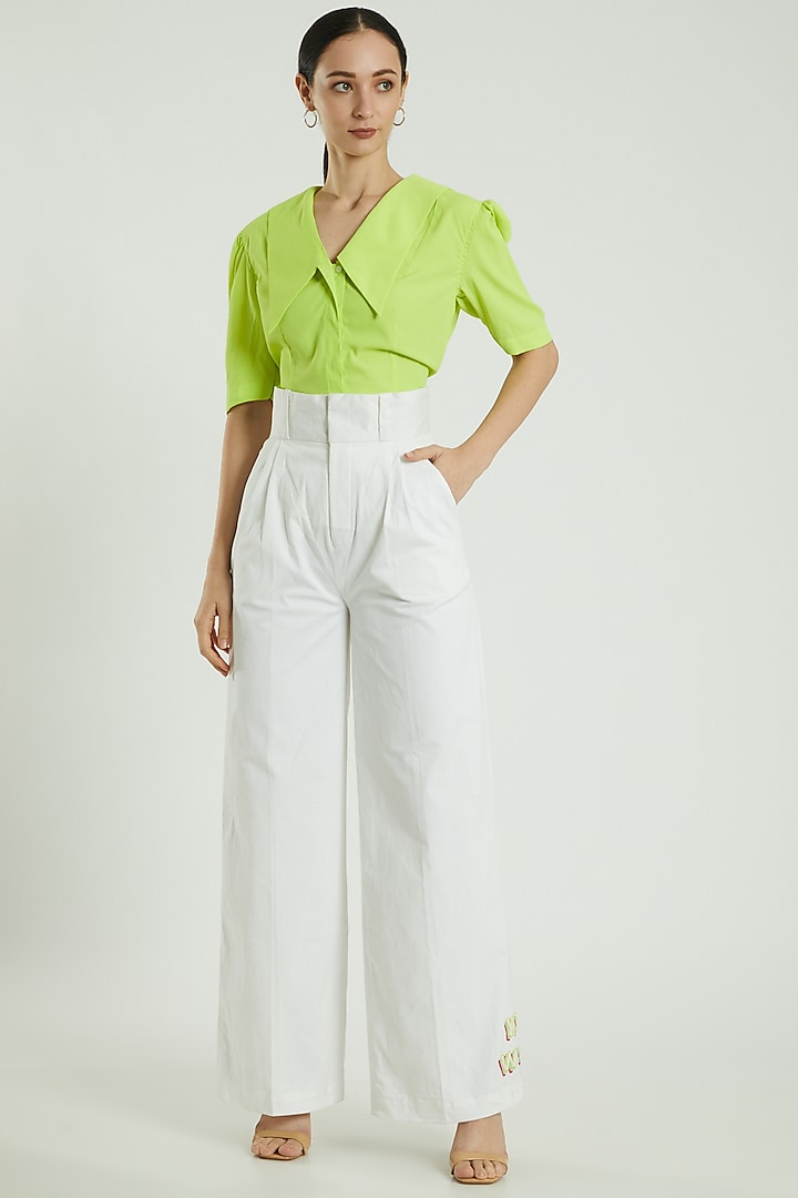 White Embroidered Pants by Three Piece Company