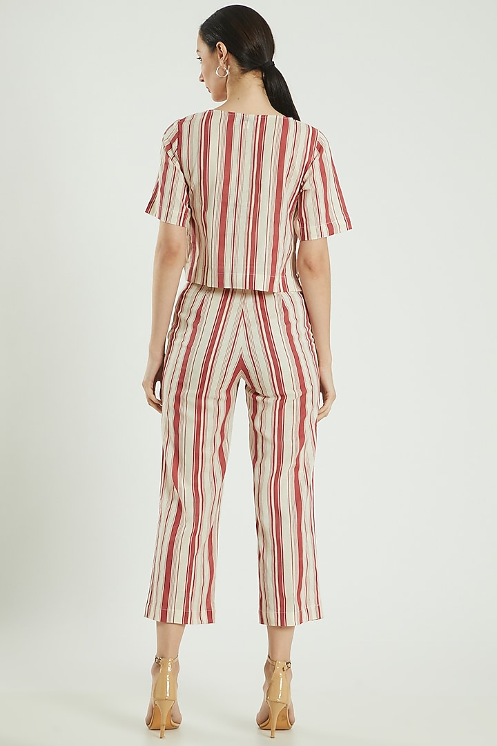 Red Linen Striped Pants by Three Piece Company at Pernia's Pop Up Shop
