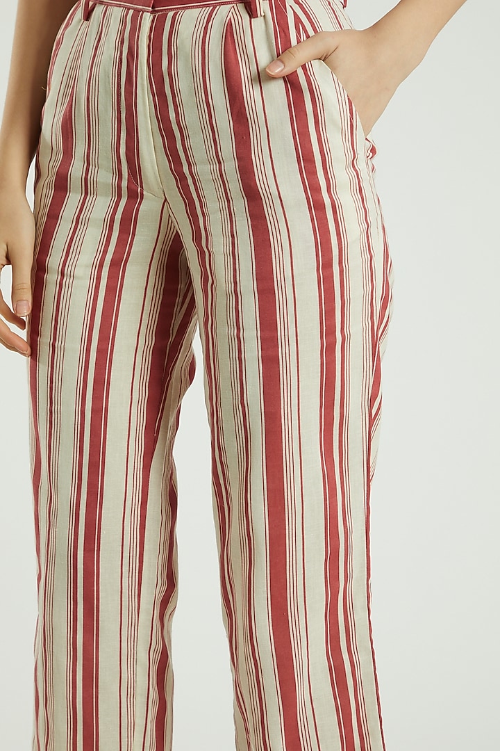 Red Linen Striped Pants by Three Piece Company at Pernia's Pop Up Shop