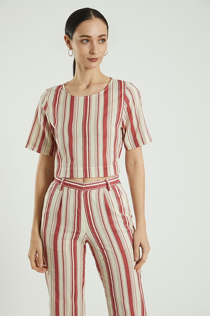 Red Cotton Linen Top by Three Piece Company at Pernia's Pop Up Shop
