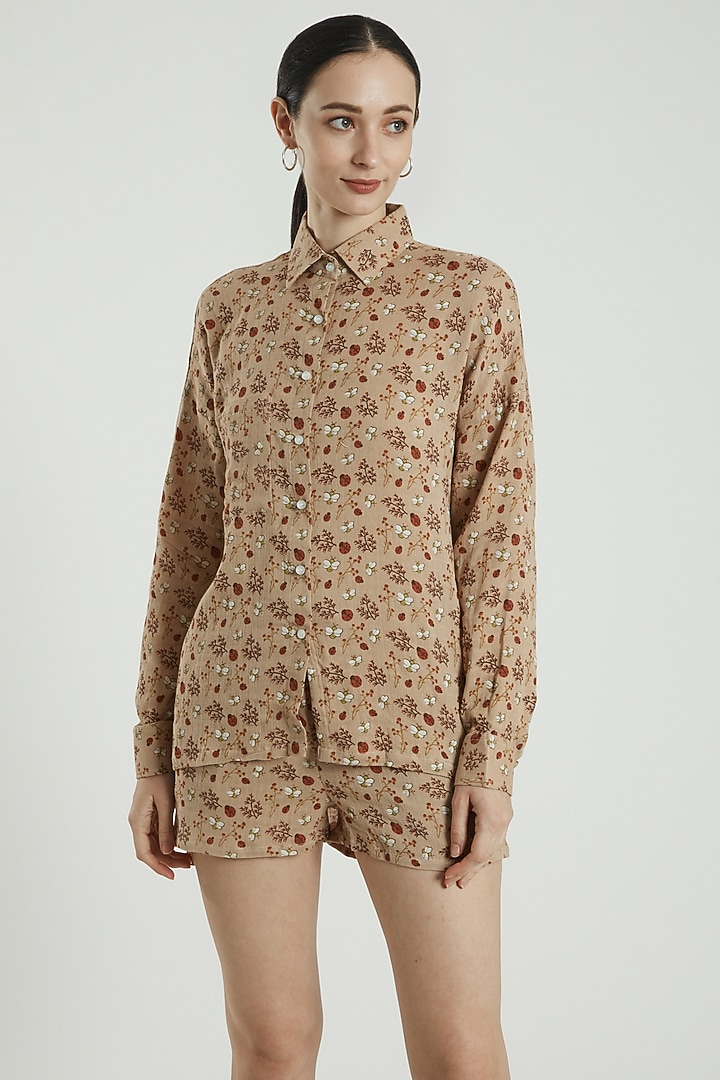 Brown Printed Shirt by Three Piece Company at Pernia's Pop Up Shop