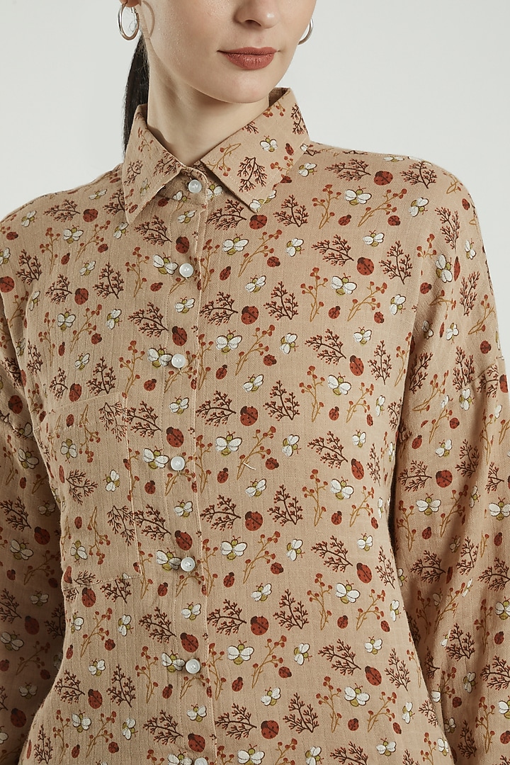 Brown Printed Shirt by Three Piece Company at Pernia's Pop Up Shop