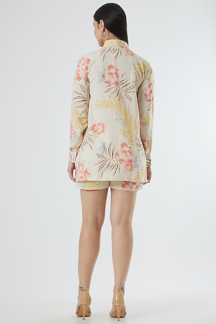 Beige Floral Printed Shorts by Three Piece Company at Pernia's Pop Up Shop
