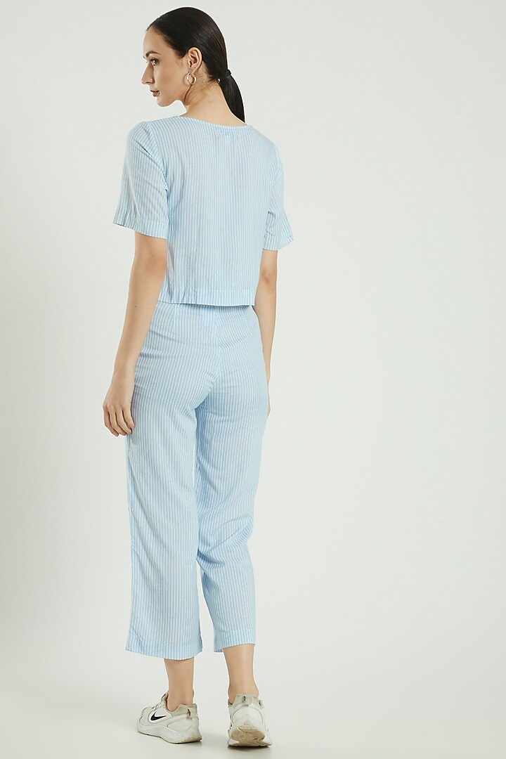 Blue Cotton Linen Pants by Three Piece Company at Pernia's Pop Up Shop