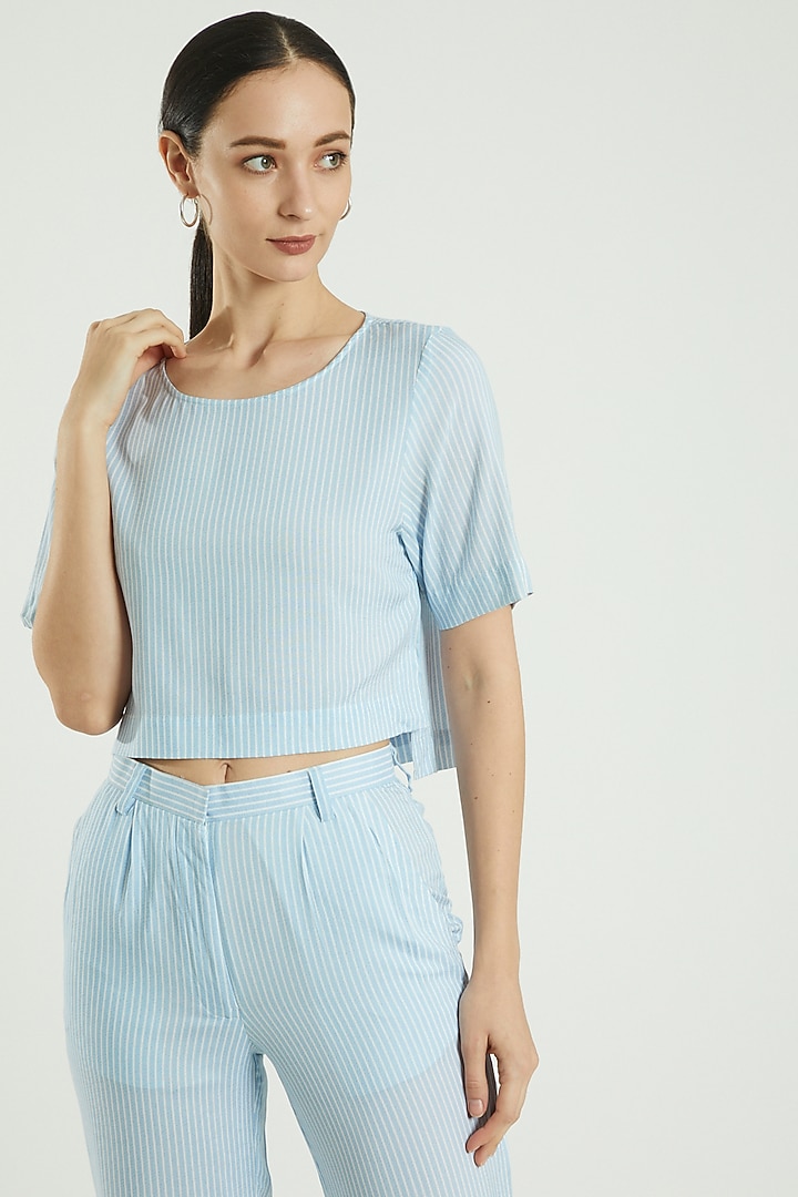 Blue Cotton Linen Pants by Three Piece Company at Pernia's Pop Up Shop