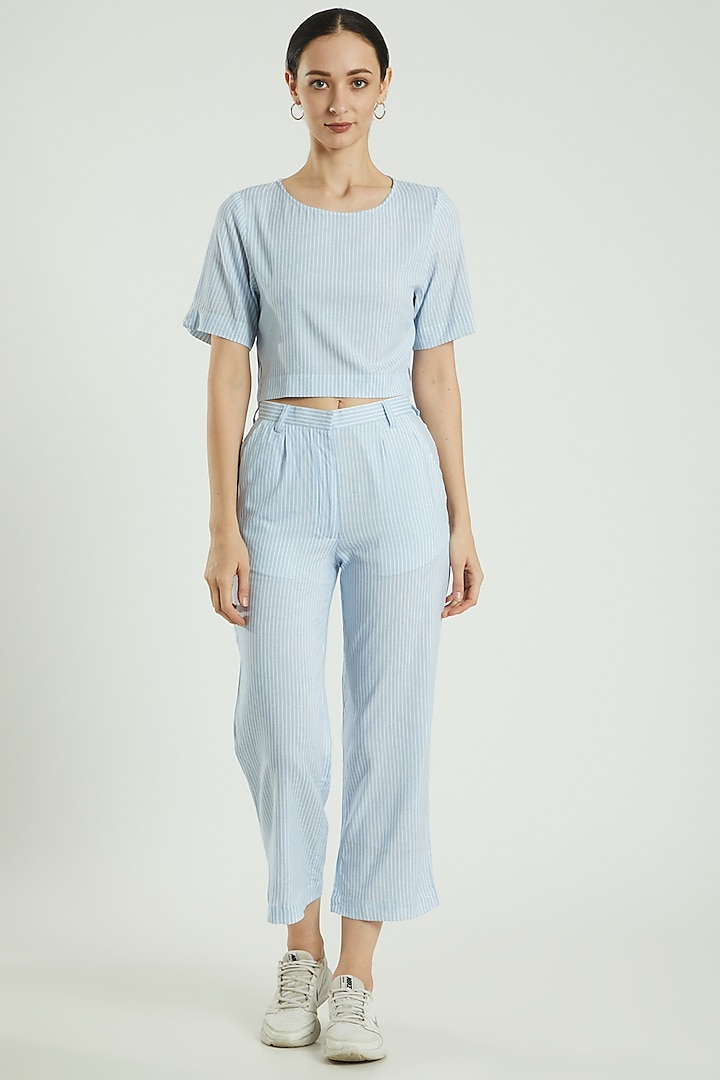 Blue Cotton Linen Top by Three Piece Company