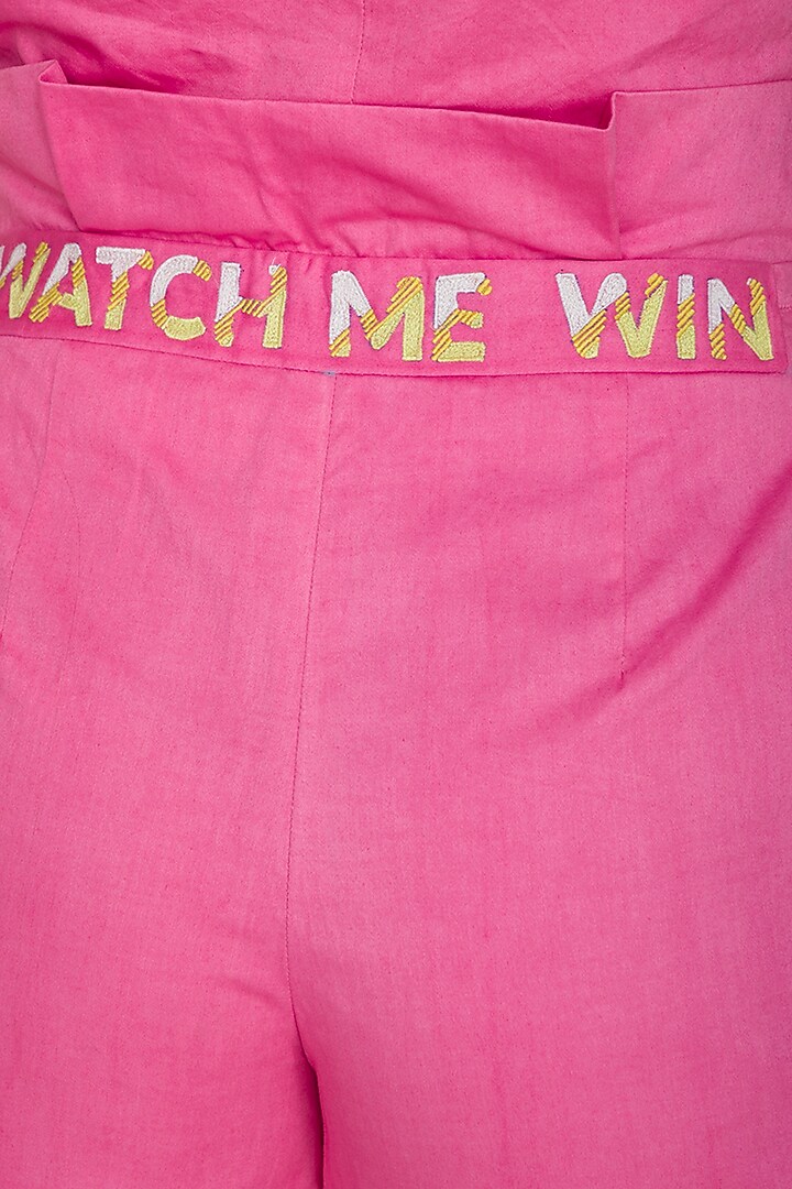 Pink Embroidered Shorts With Paper-Bag Waist by Three Piece Company at Pernia's Pop Up Shop