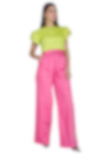 Pink High Waisted Pants With Tie-Up Belt by Three Piece Company
