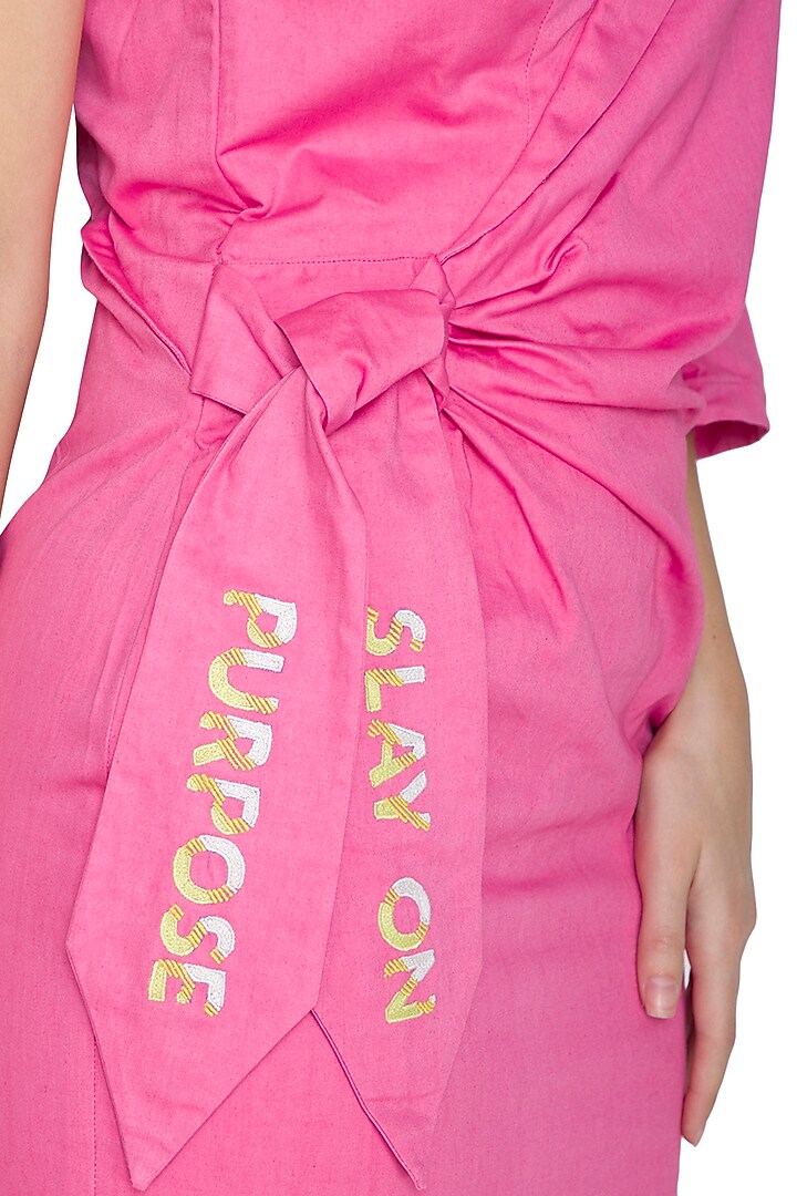 Pink Asymmetrical Embroidered Summer Dress by Three Piece Company at Pernia's Pop Up Shop