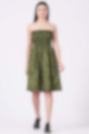 Olive Green Digital Printed Summer Dress by Three Piece Company at Pernia's Pop Up Shop