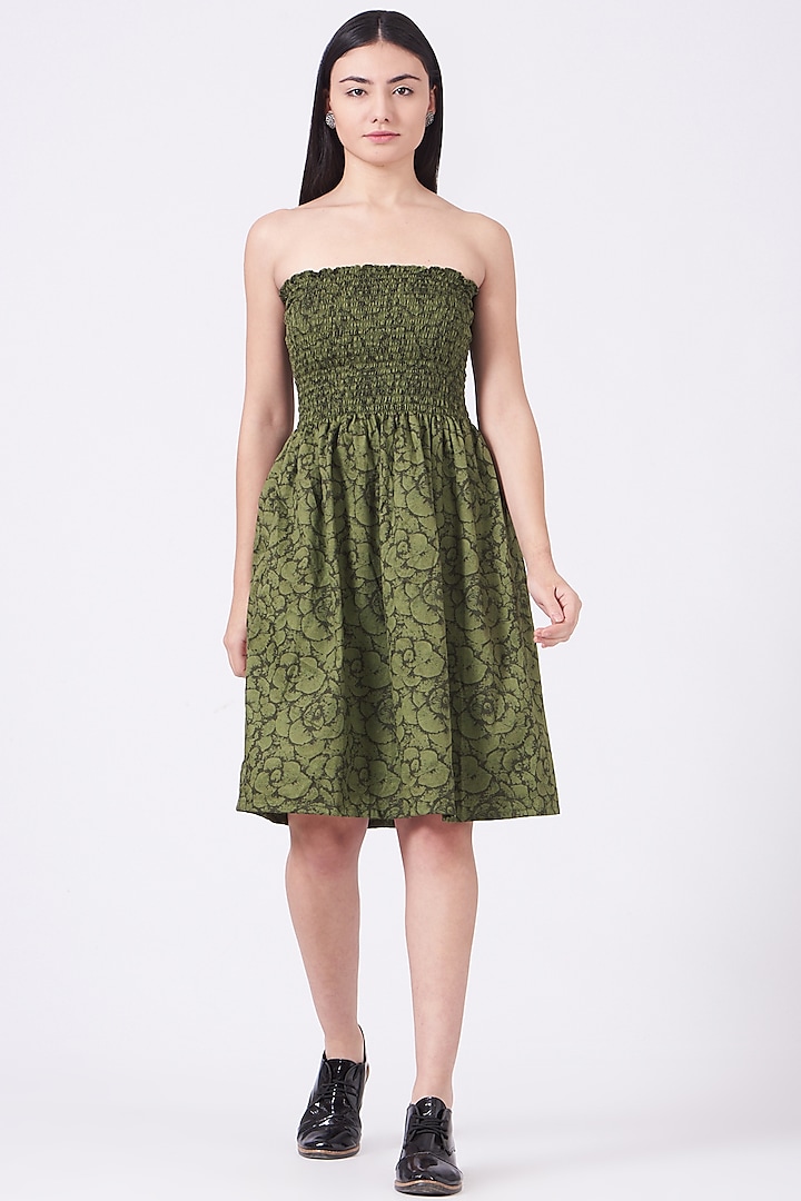 Olive Green Digital Printed Summer Dress by Three Piece Company at Pernia's Pop Up Shop