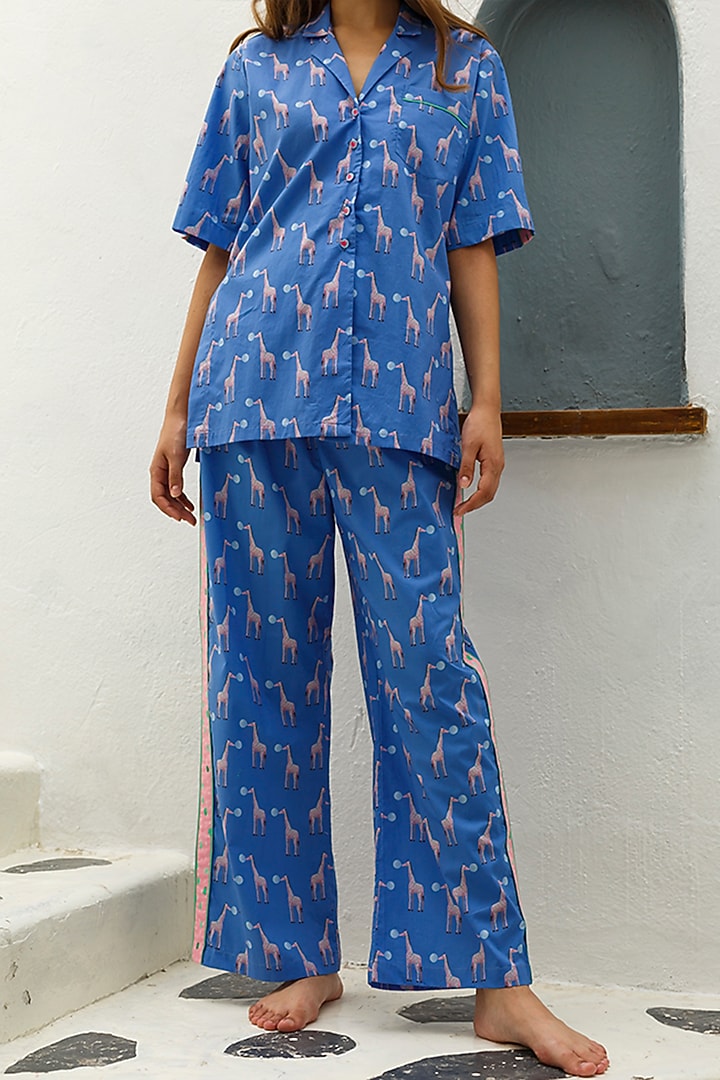 Blue Printed Cotton Shirt by The Pink Elephant at Pernia's Pop Up Shop